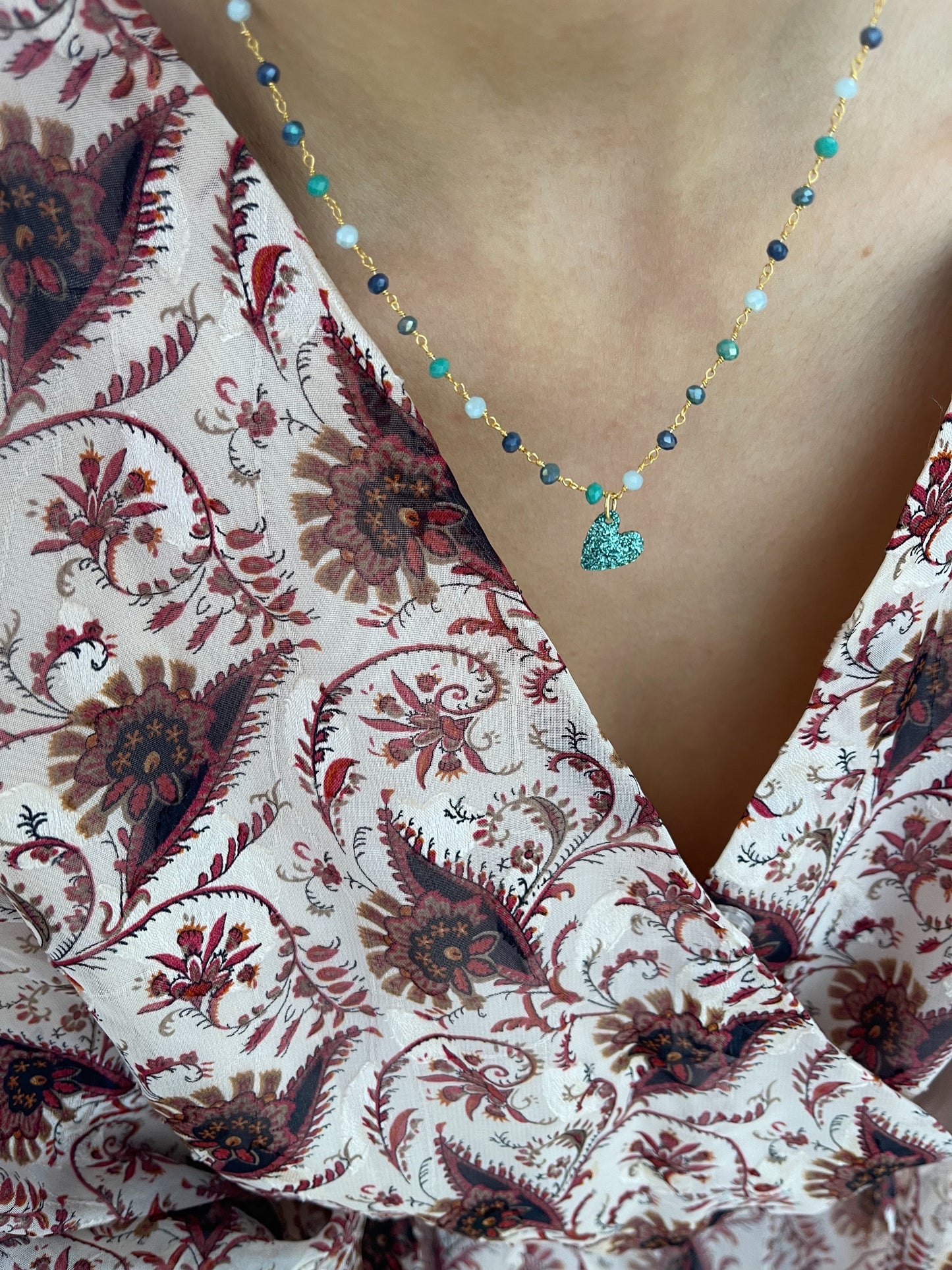 Collana rosario in argento 925 con cuore glitter