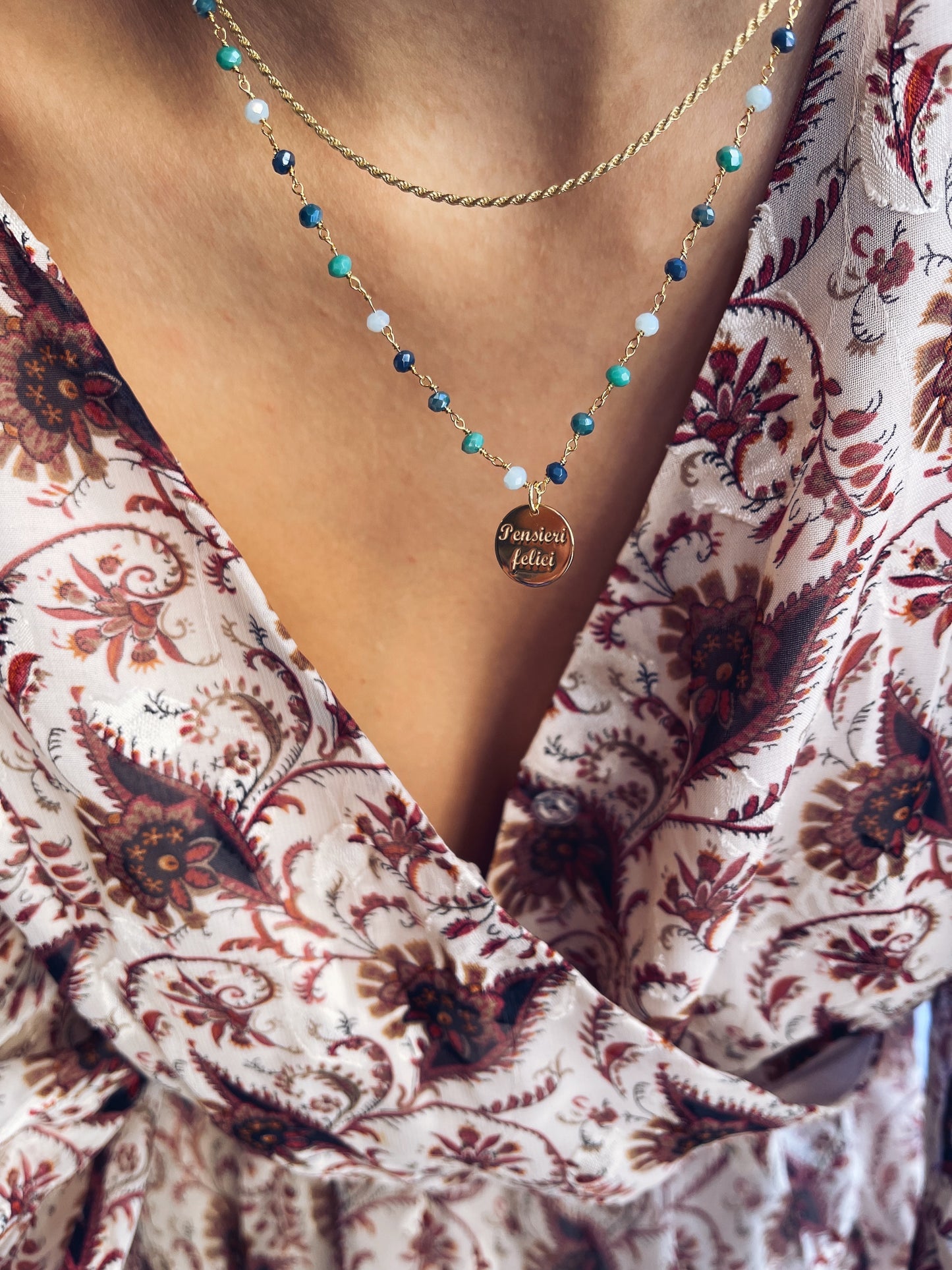 Collana in argento 925 a doppio filo con medaglietta incisa