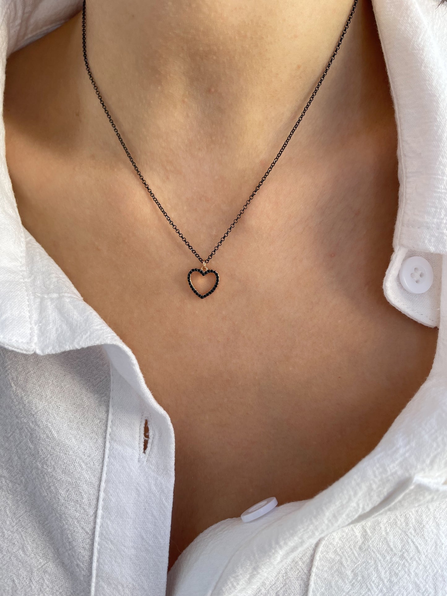 Collana in argento 925 smaltato e cuore con zirconi