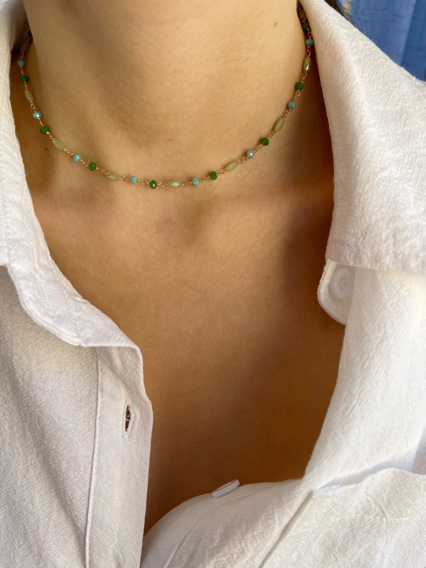 Collana choker rosario verde