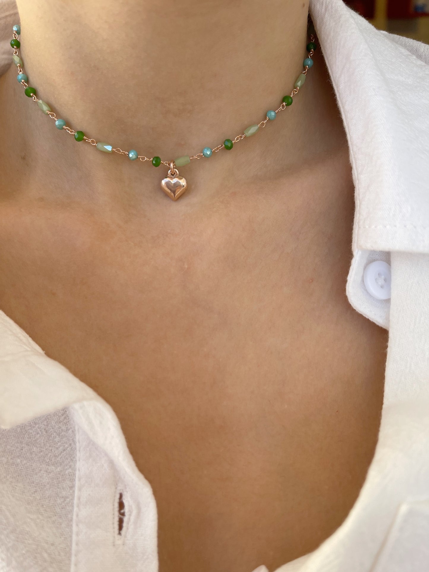 Collana rosario in argento 925 con cuore bombato