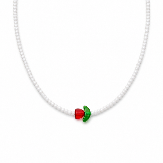 Collana con perline rocailles e tulipano in vetro