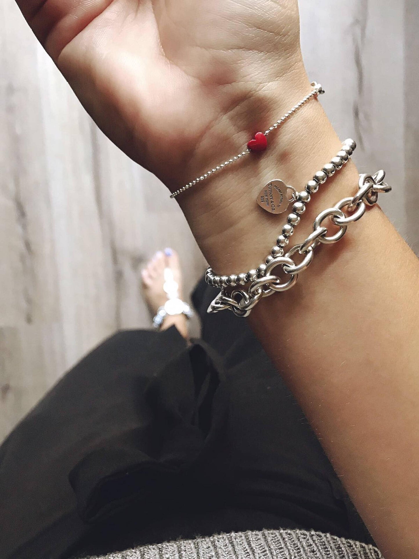 Bracciale in argento 925 e cuore rosso