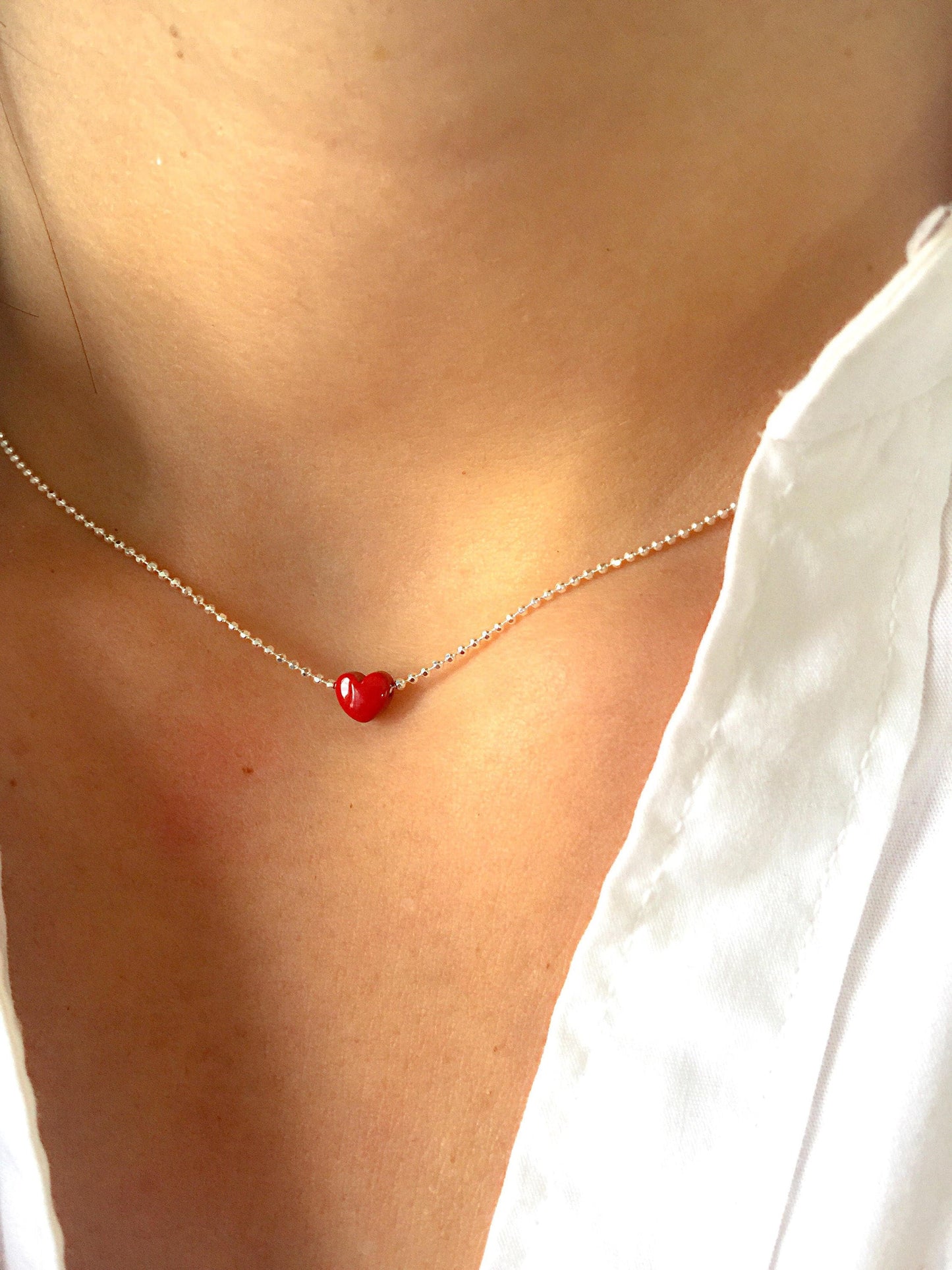 Collana in argento 925 e cuore rosso