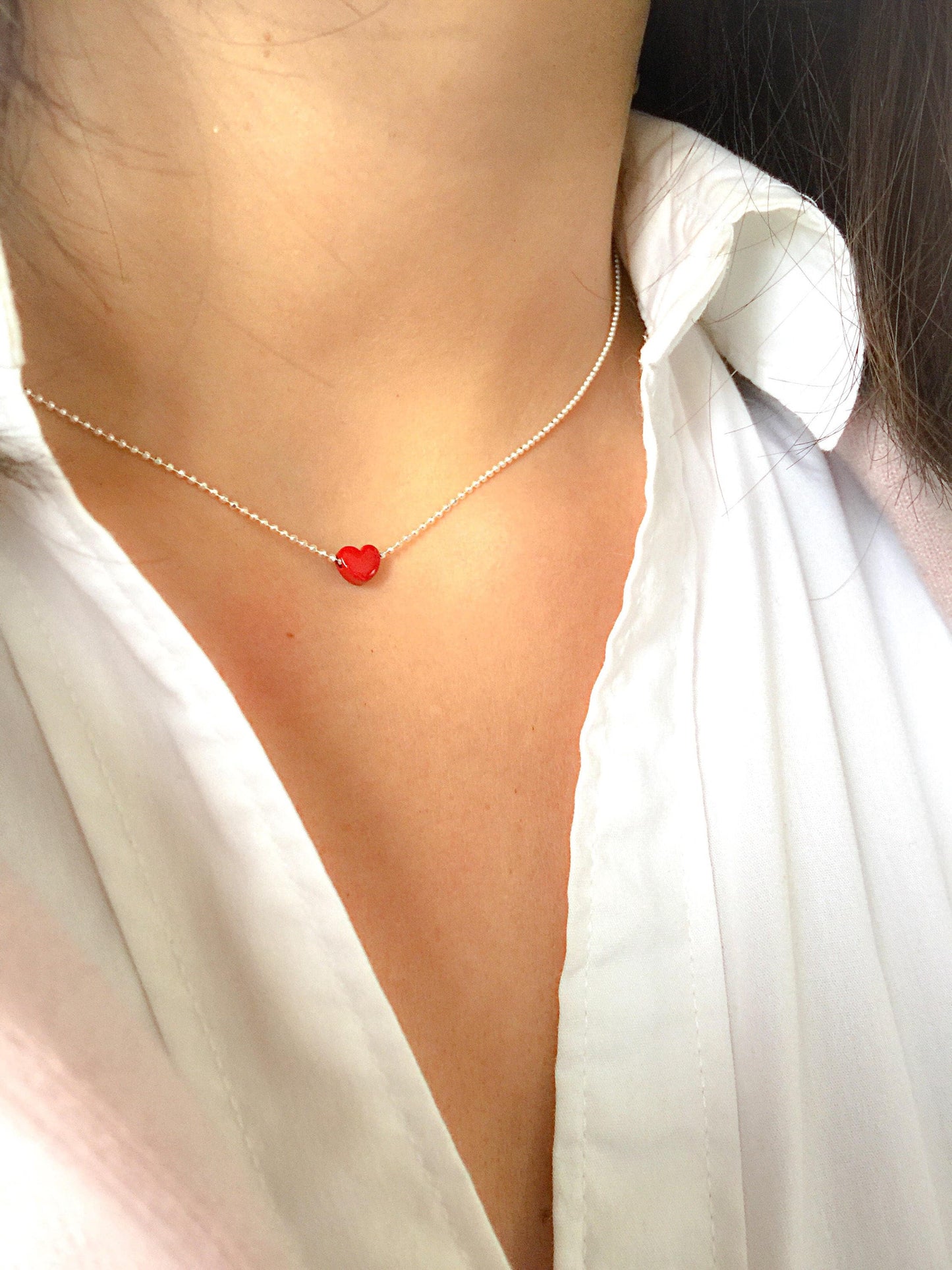 Collana in argento 925 e cuore rosso