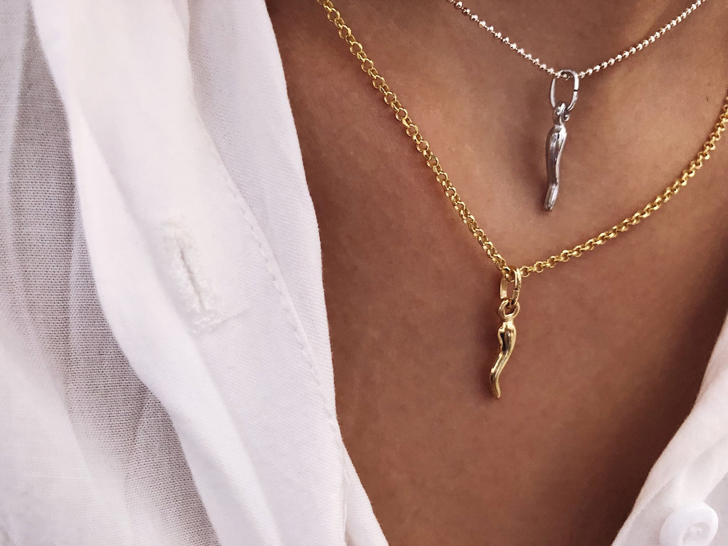 Collana in argento 925 con cornetto