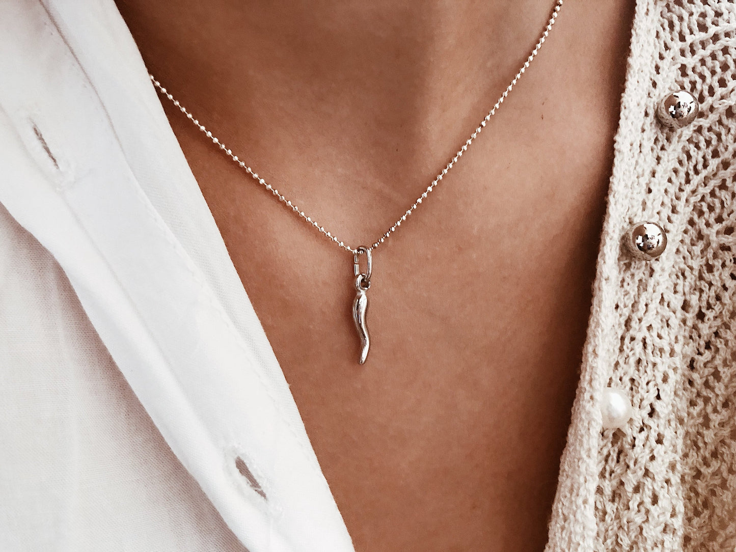 Collana in argento 925 con cornetto