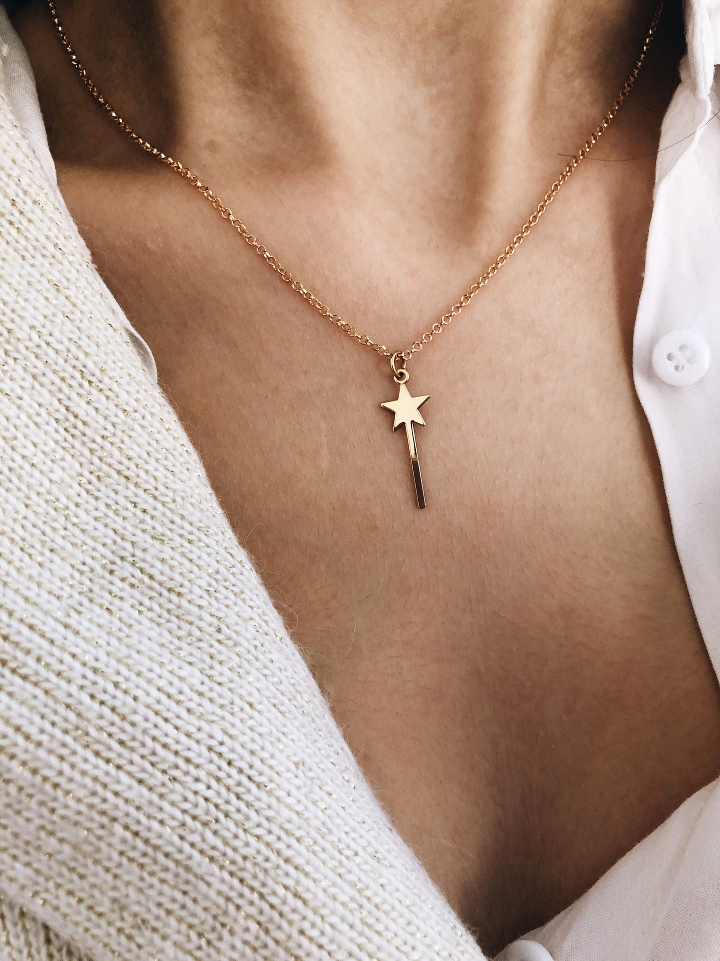 Collana in argento 925 con bacchetta magica