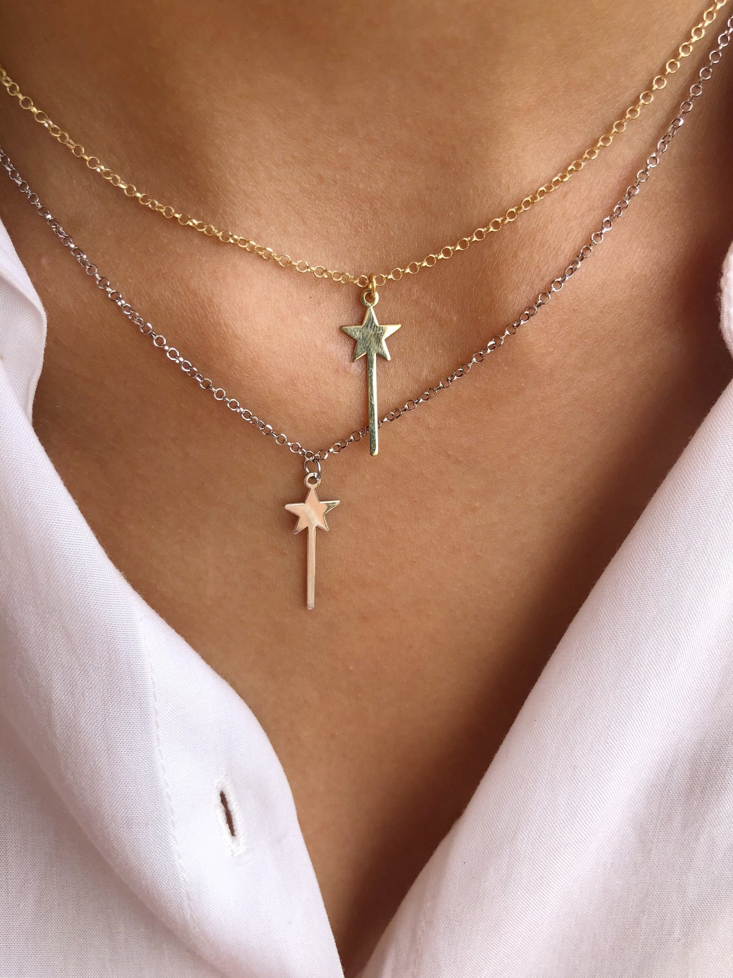 Collana in argento 925 con bacchetta magica