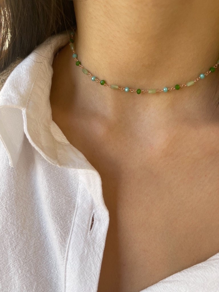 Collana choker rosario verde
