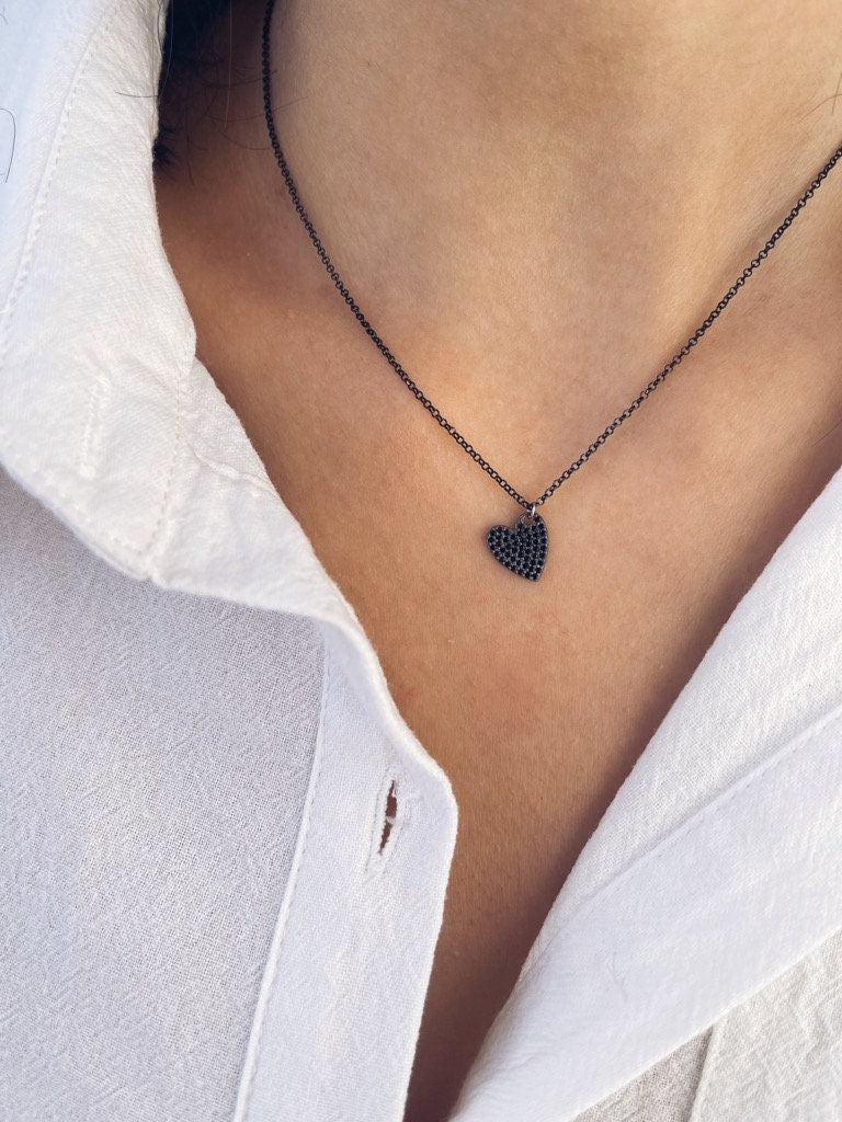 Collana in argento 925 smaltato e cuore con zirconi