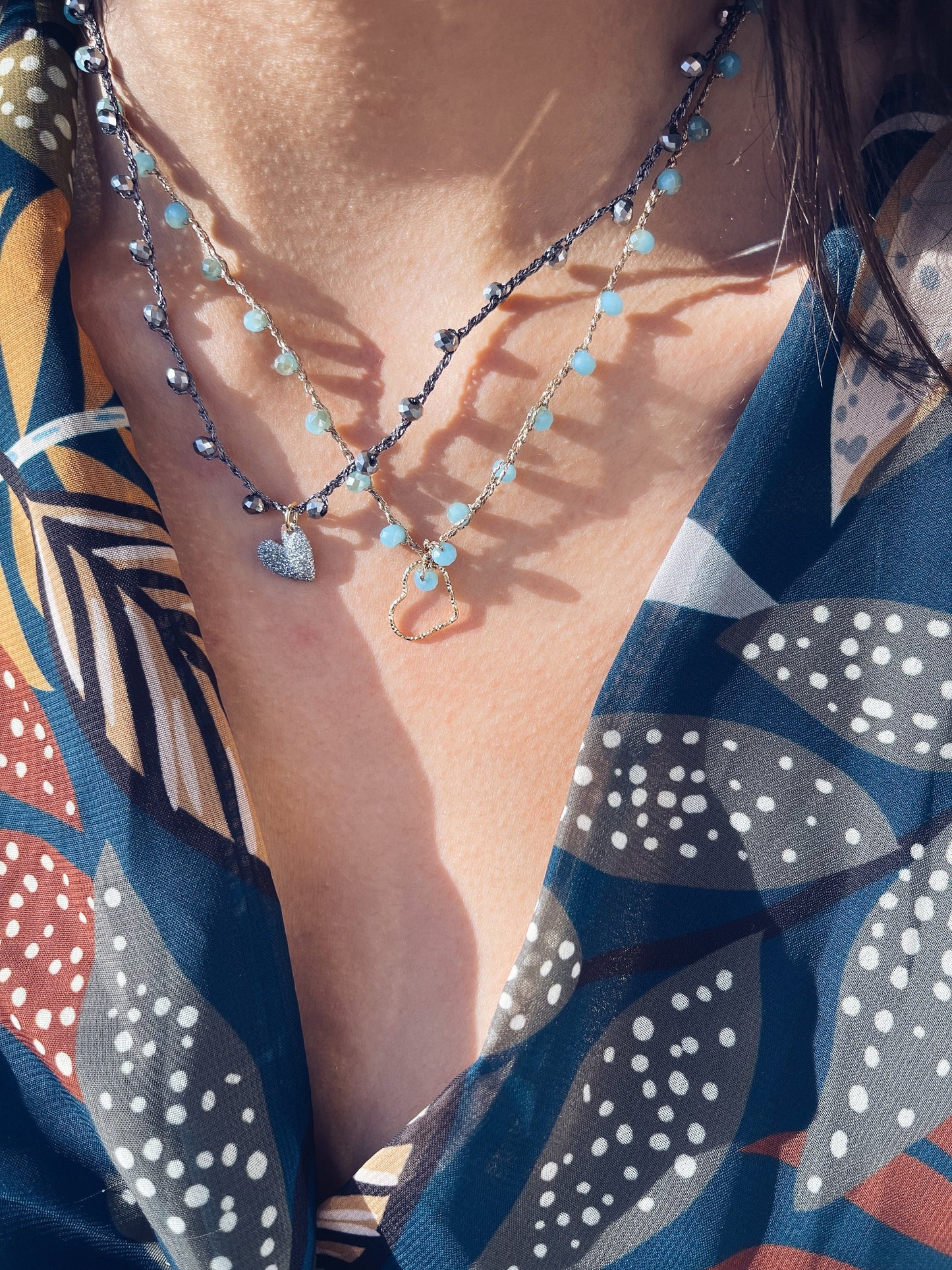 Collana all'uncinetto con ciondoli in argento 925