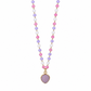 Collana rosario con fogliolina in quarzo rosa