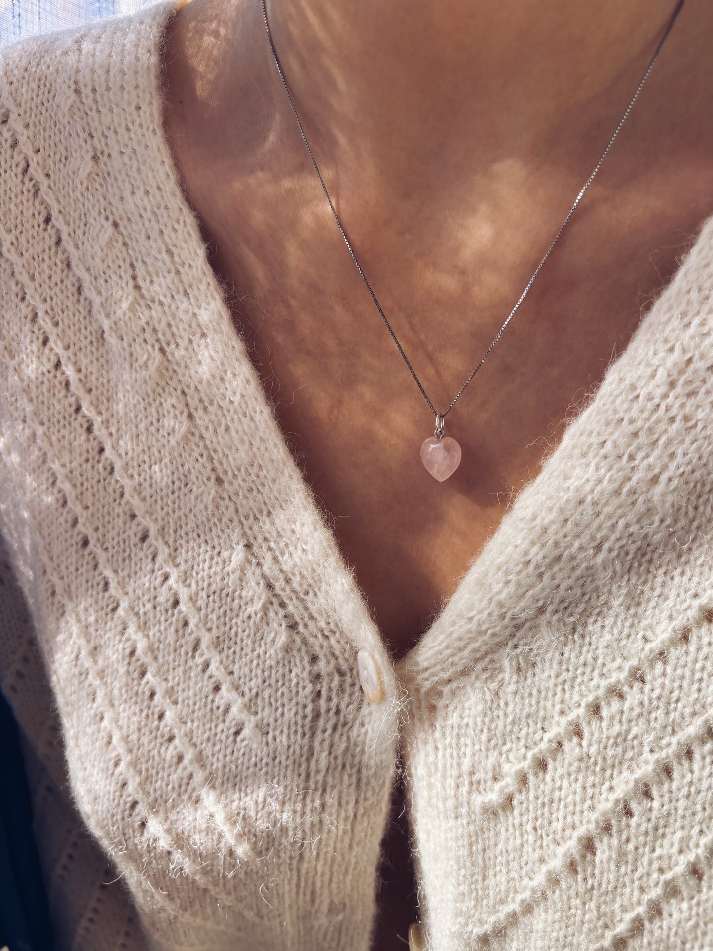 Collana in argento 925 con cuore in quarzo rosa