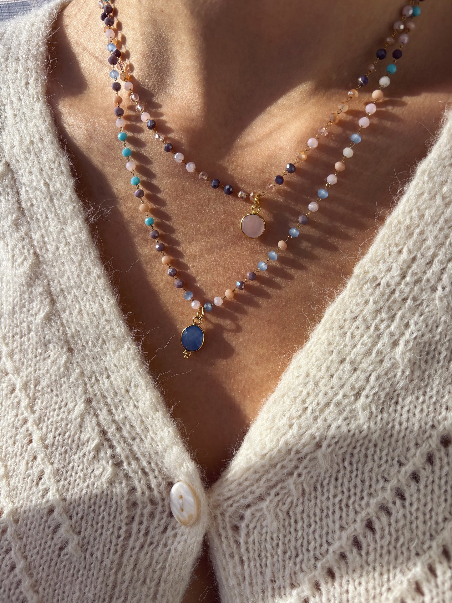 Collane rosario in acciaio con pietre dure