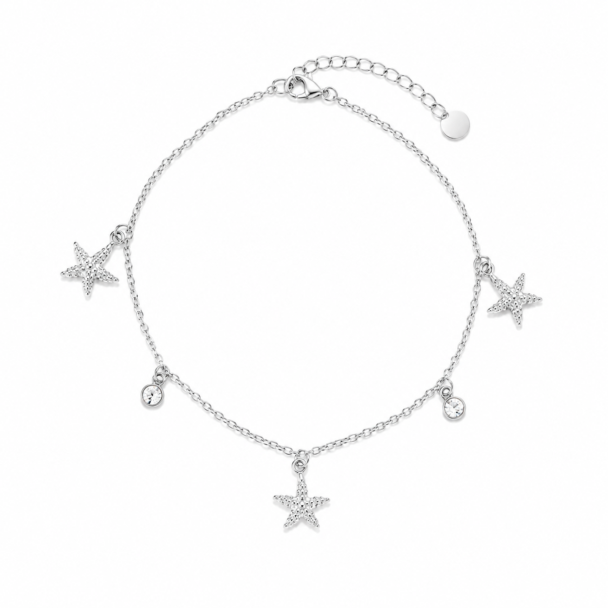 Cavigliera in acciaio silver con stelle marine