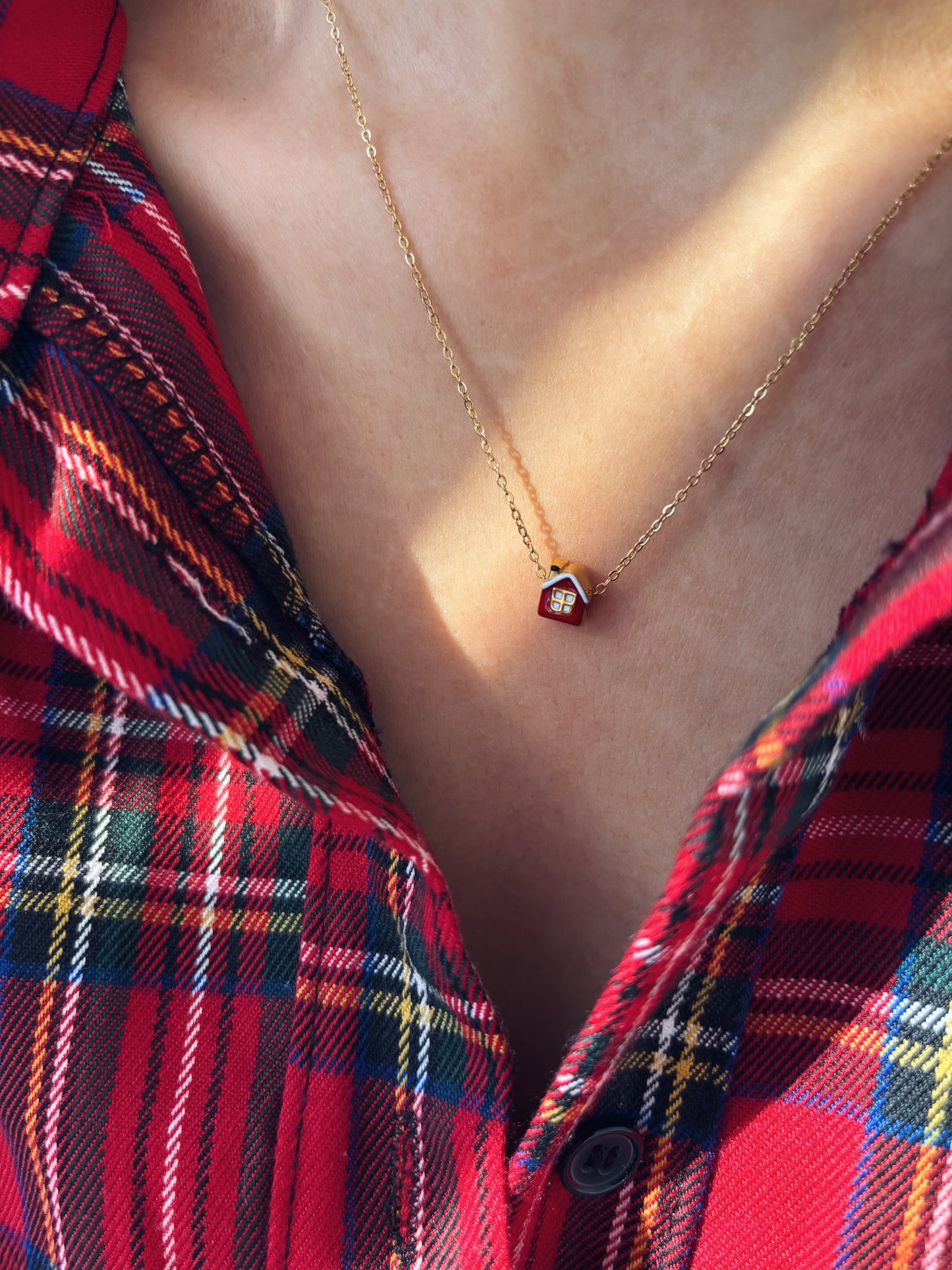 Collana in acciaio con casetta natalizia