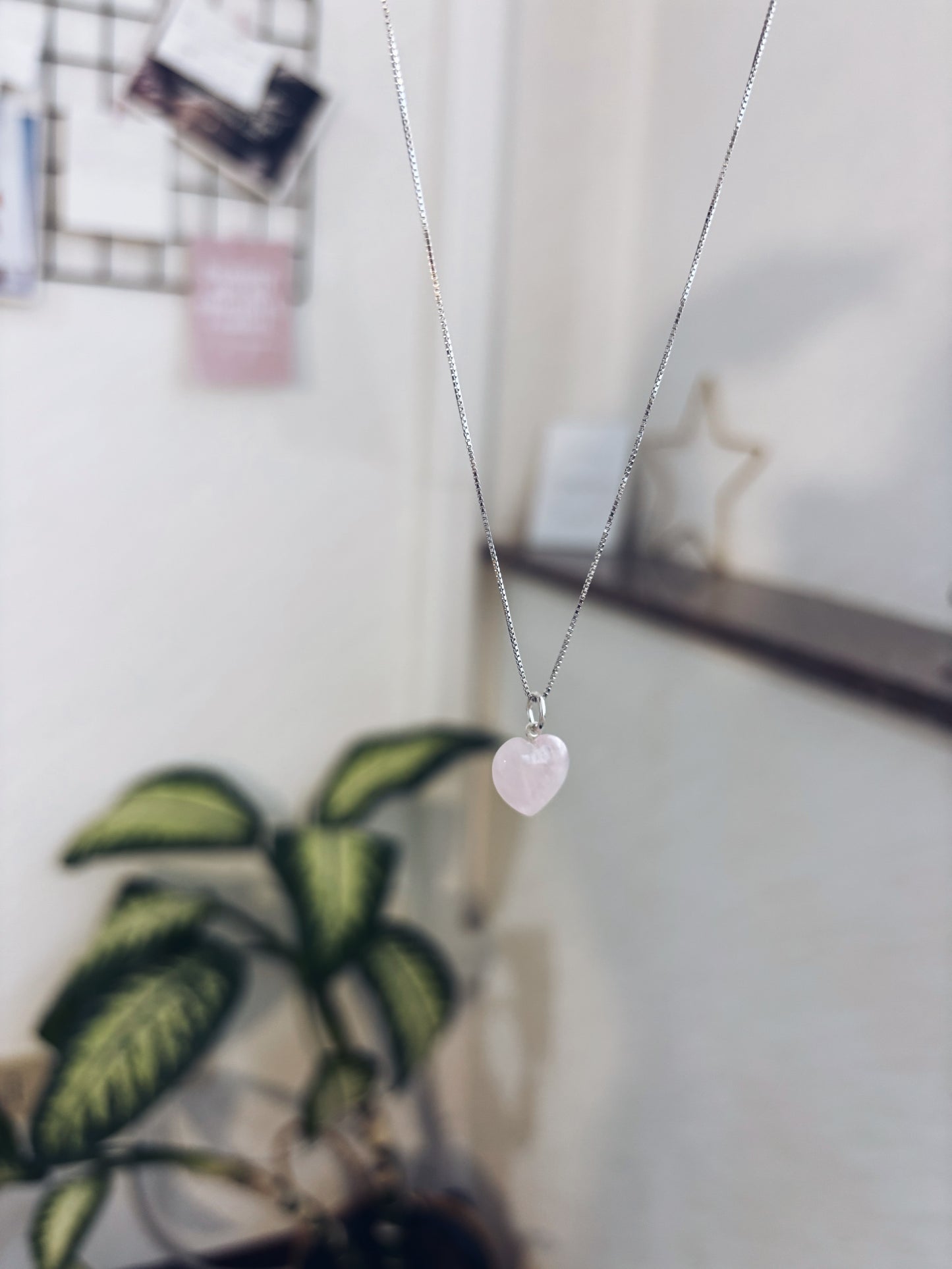Collana in argento 925 con cuore in quarzo rosa
