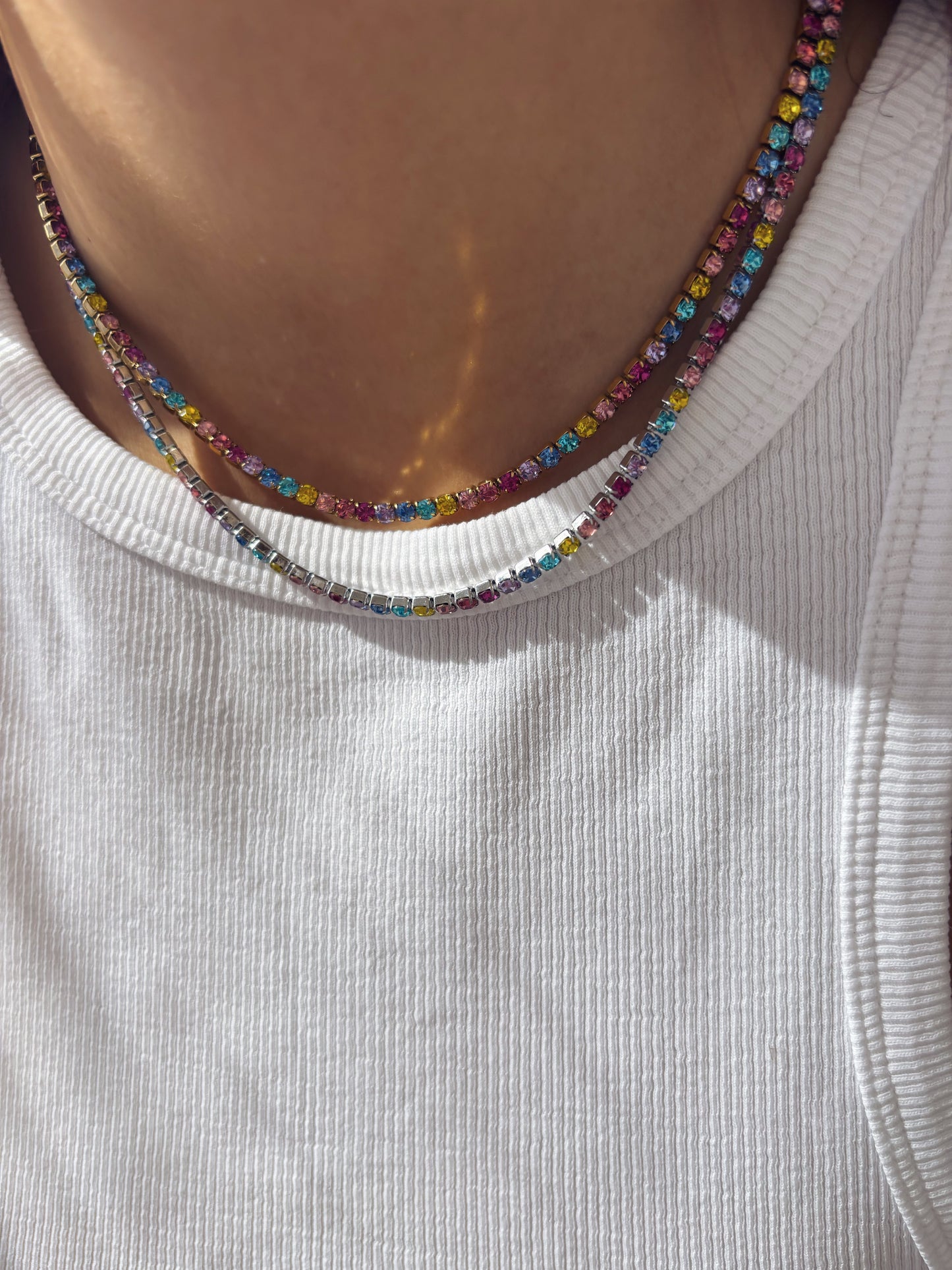 Collana tennis multicolor in acciaio