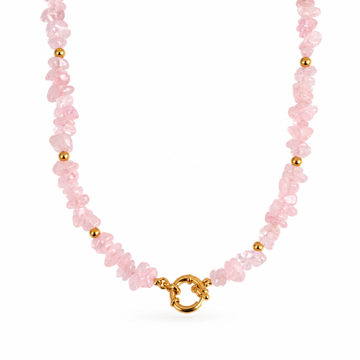 Collana con chips in quarzo rosa