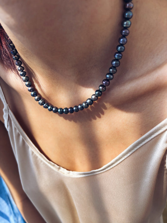 Collana con perle modello cipolla grigio