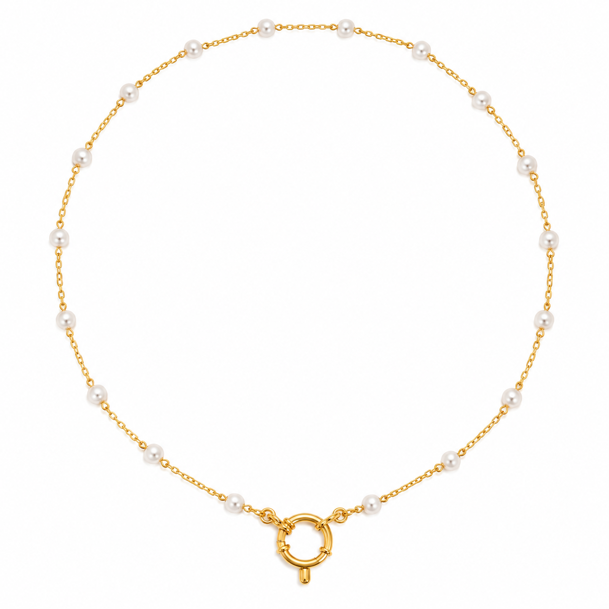 Base collana in acciaio dorato e perle con chiusura per ciondoli