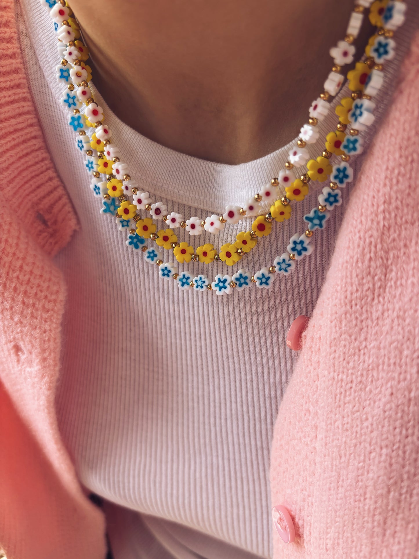 Collana con margherite in vetro di Murano - nuovi colori