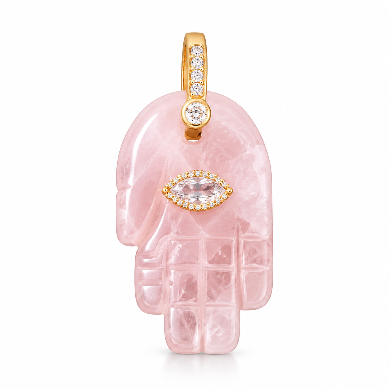 Charm mano di Fatima in quarzo rosa