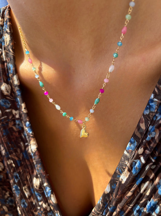 Collana rosario in argento 925 con cuore pendente