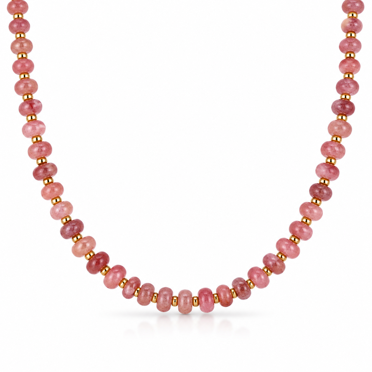 Collana con rondelle in morganite e perline in acciaio dorato