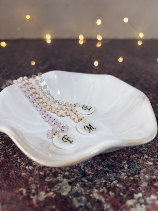 Collane rosario in acciaio con iniziale in madreperla