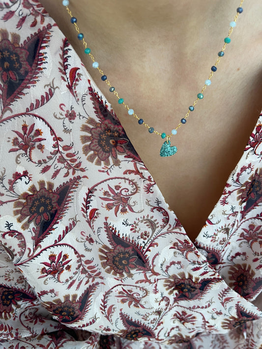 Collana rosario in argento 925 con cuore glitter