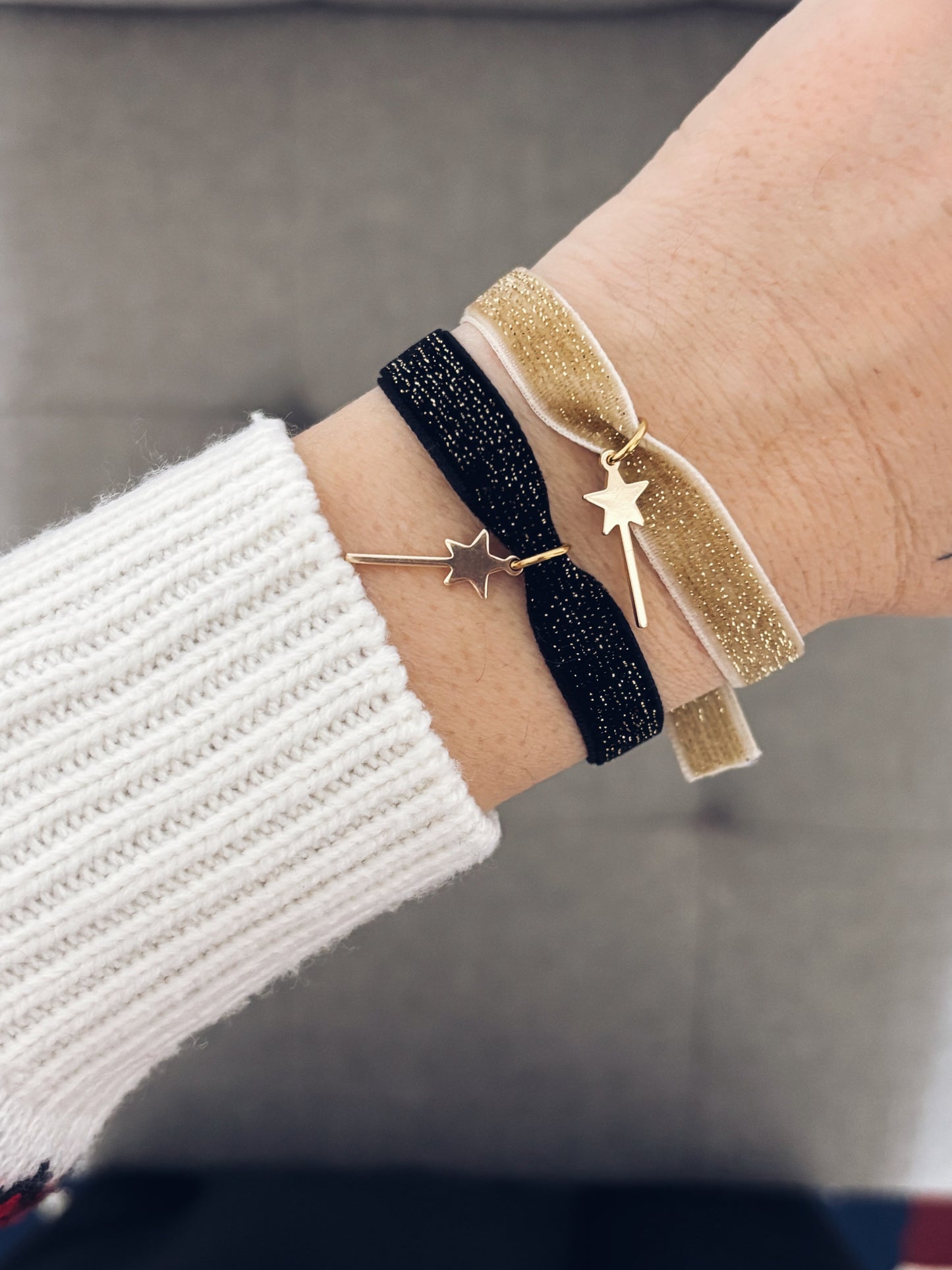 Bracciale in tessuto glitter e bacchetta magica