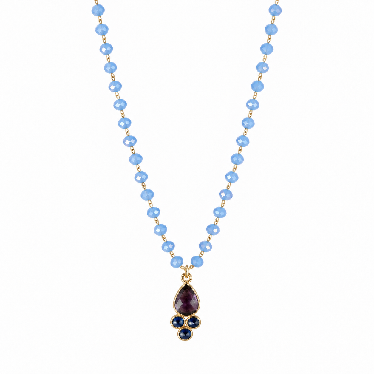 Collana rosario con ametista e lapis