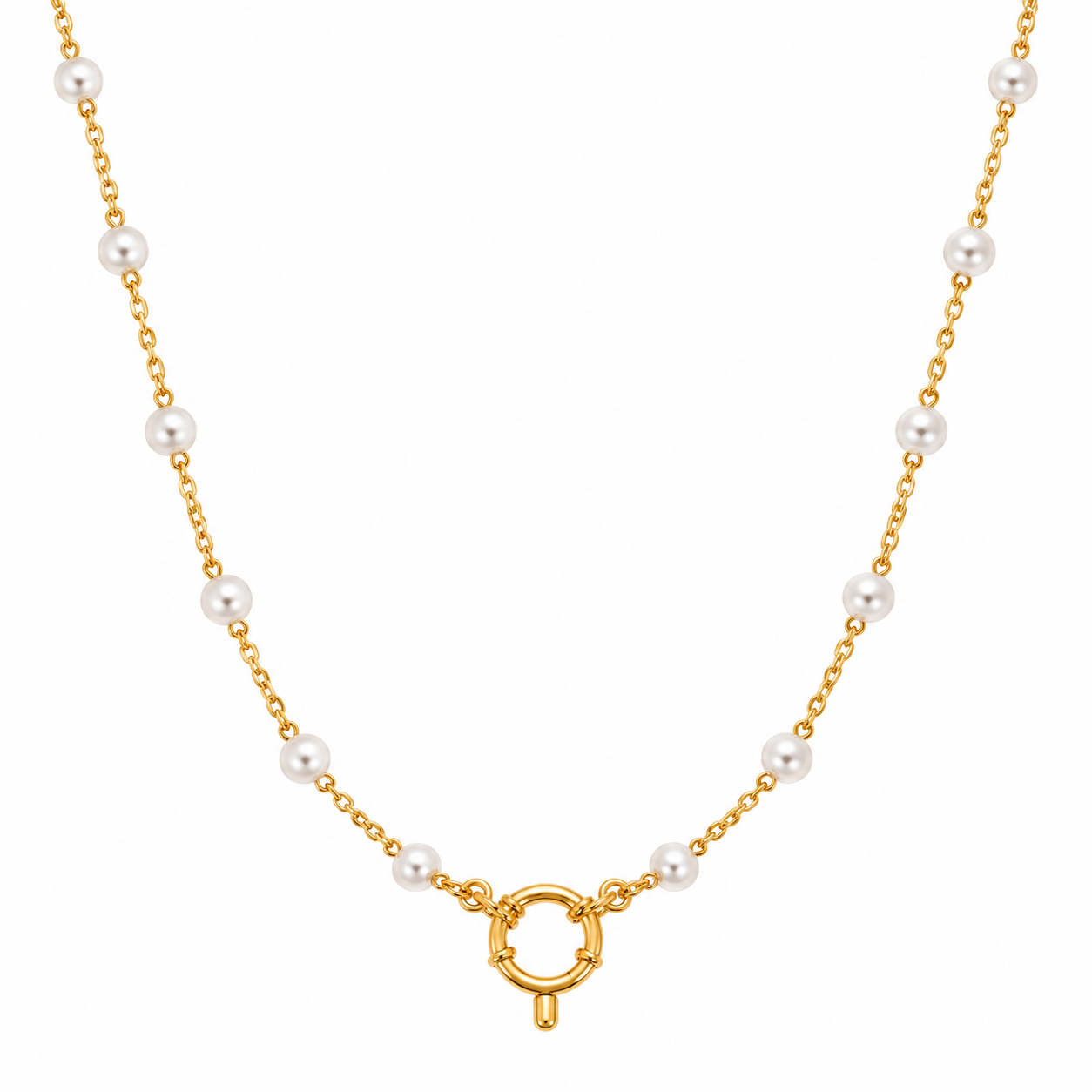 Base collana in acciaio dorato e perle con chiusura per ciondoli
