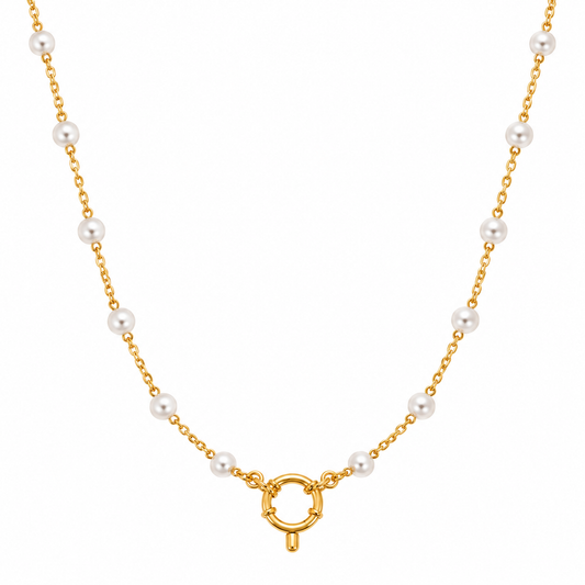 Base collana in acciaio dorato e perle con chiusura per ciondoli