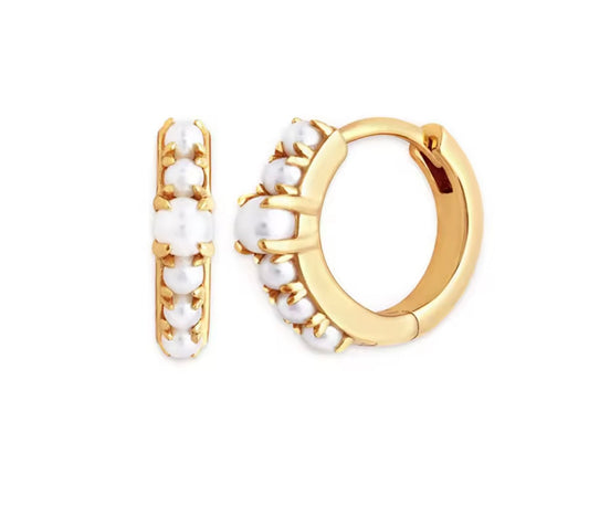 Orecchini mini cerchi in argento 925 dorato con perline