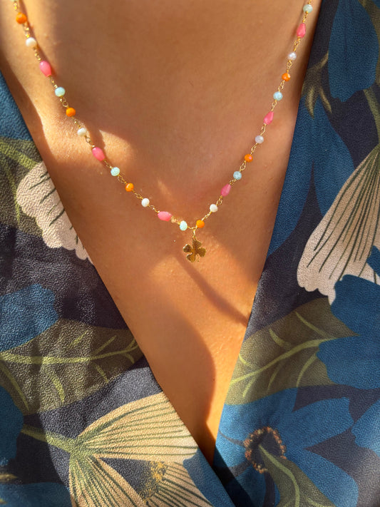 Collana rosario in argento 925 con quadrifoglio
