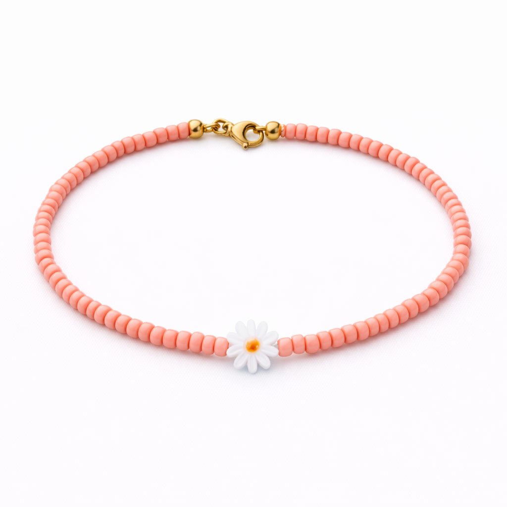 Bracciali con perline in vetro e margherita in madreperla