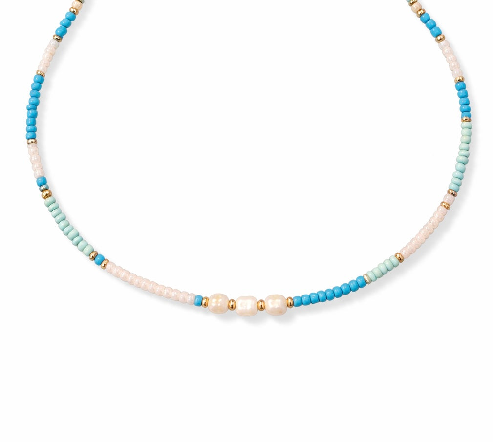 Collana con perline in vetro e perle di fiume