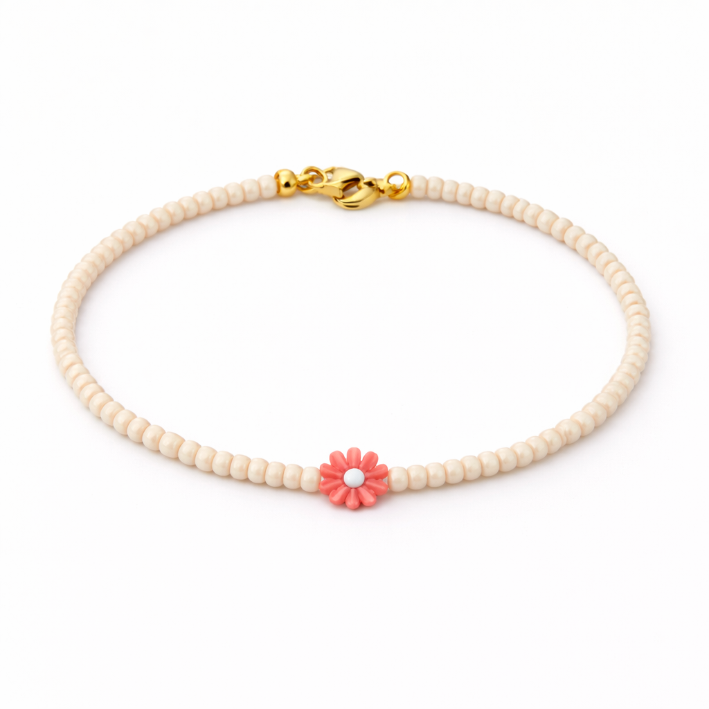 Bracciali con perline in vetro e margherita in madreperla