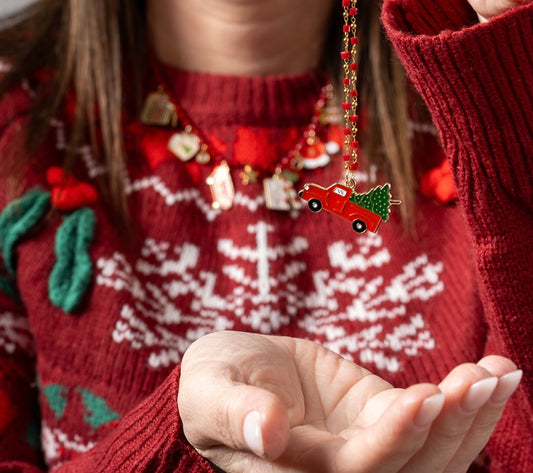 Collana in acciaio con macchina di Natale