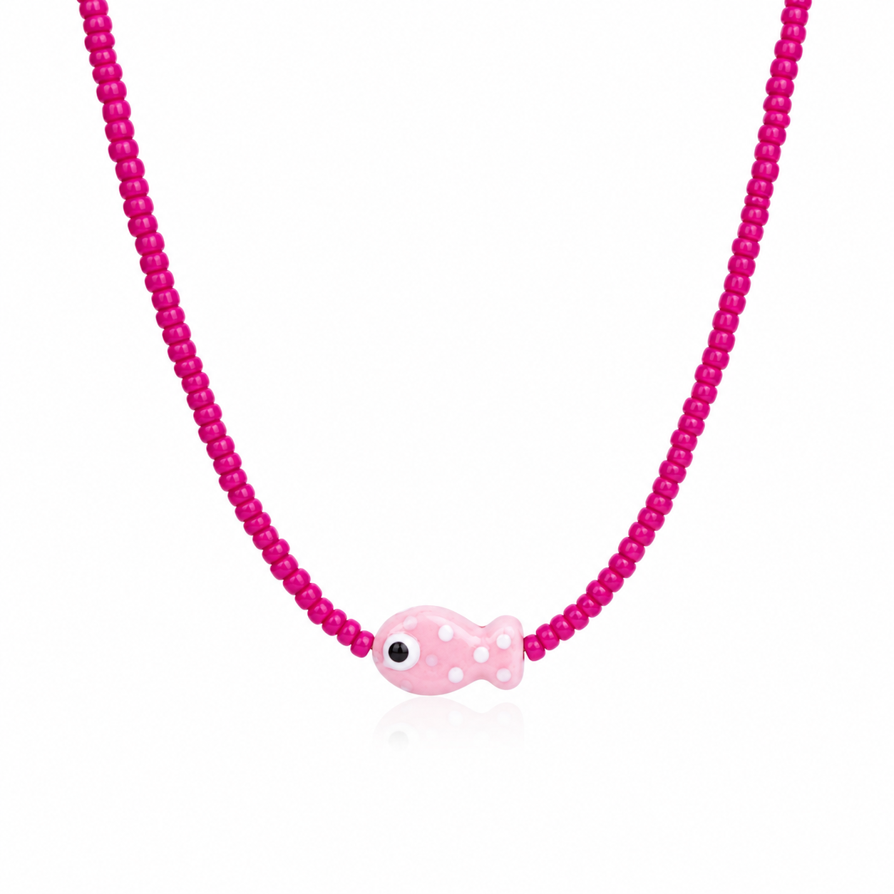 Collana con perline in vetro e pesce in ceramica
