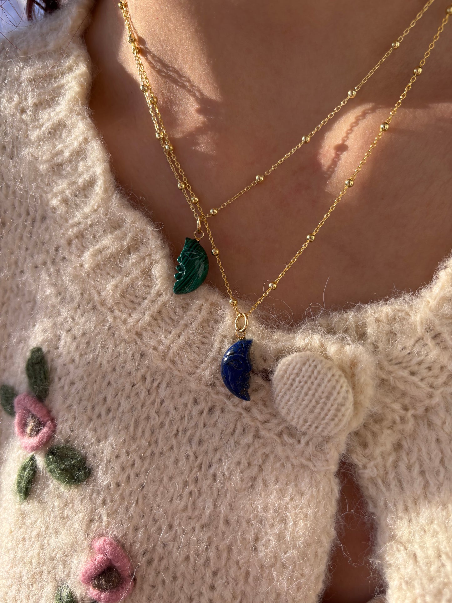 Collane in argento 925 con ciondoli luna in pietra naturale