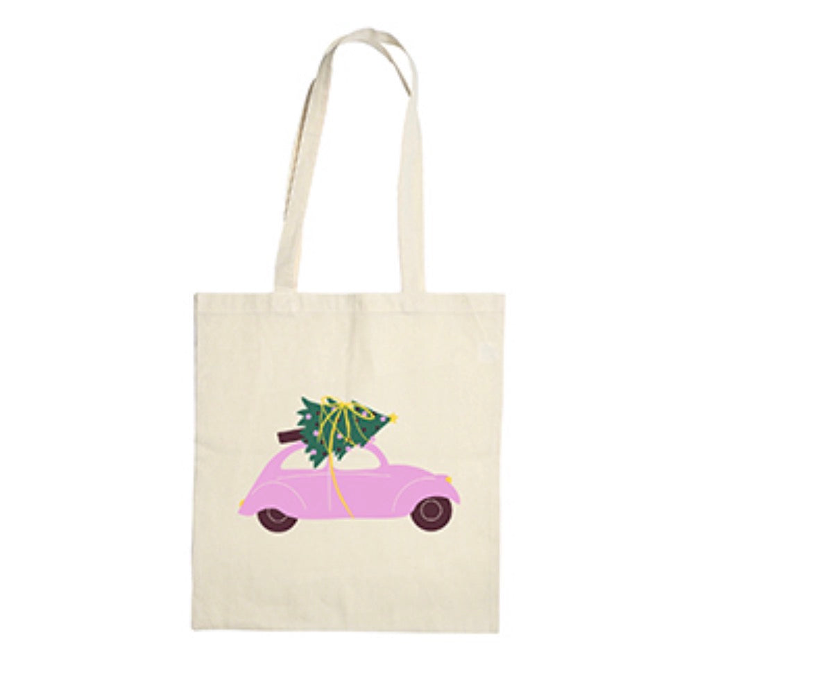 Tote bag in cotone con stampa natalizia