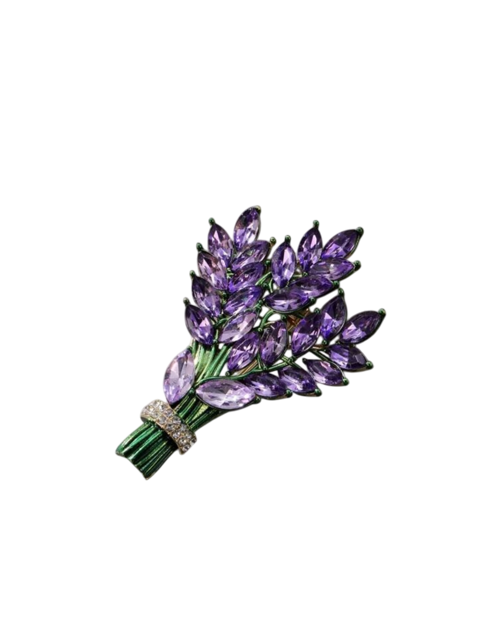 Spilla gioiello a forma di rametto di lavanda con strass