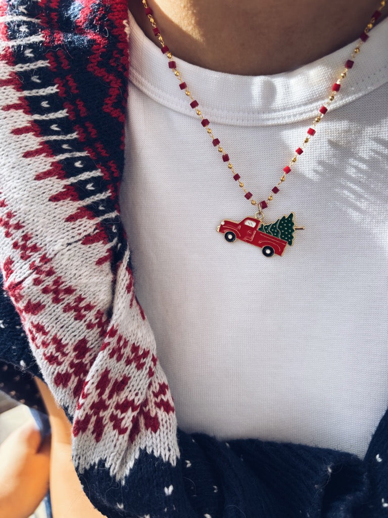 Collana in acciaio con macchina di Natale