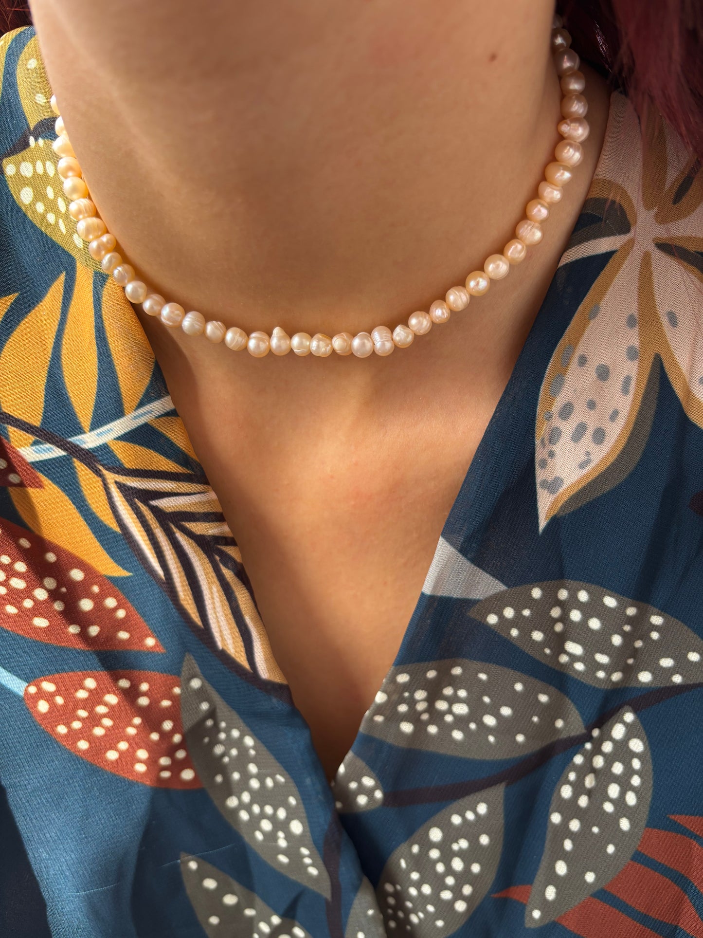 Collana con perle di fiume rosa pesca modello cipolla - misura media