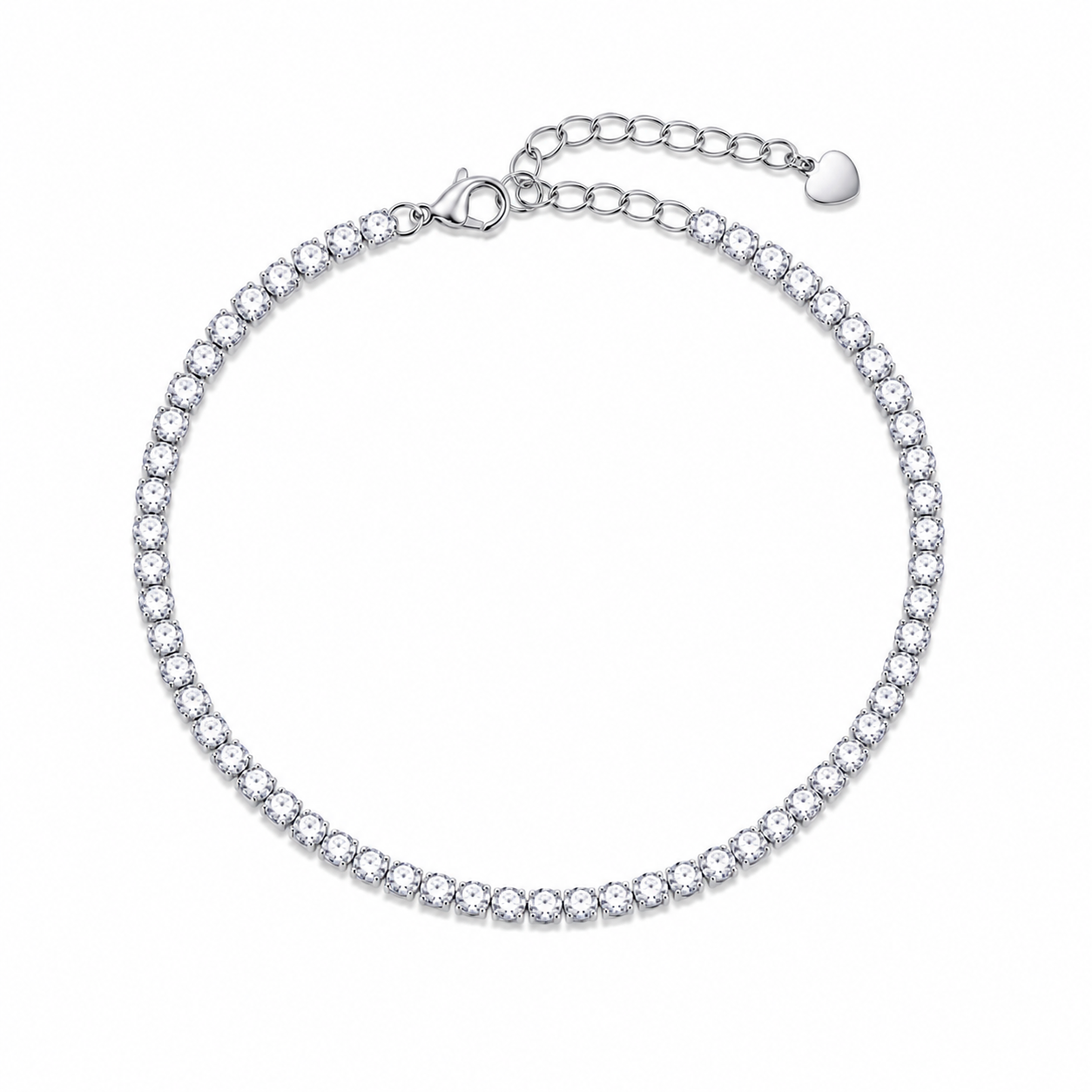 Cavigliera tennis con zirconi in acciaio silver