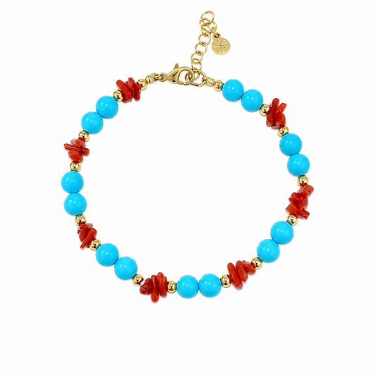 Bracciale in pasta di turchese e corallo naturale